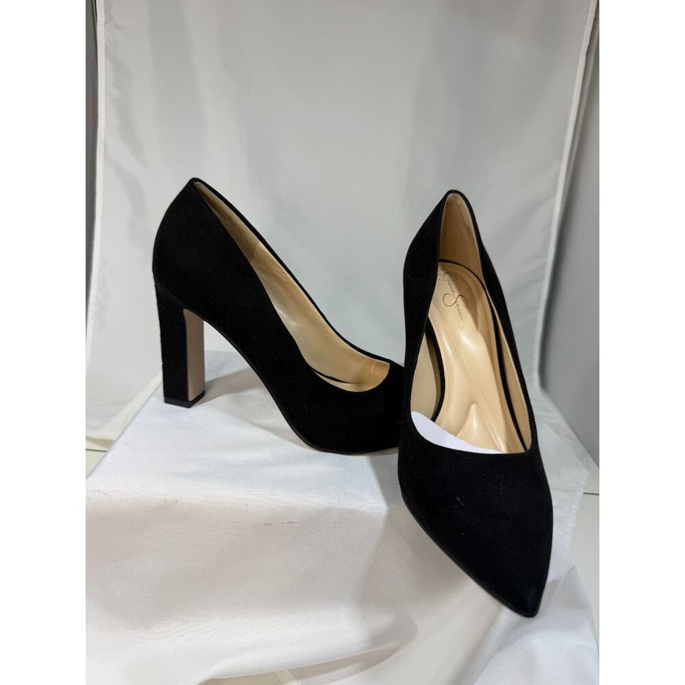 Jessica Simpson 7M Black Velvet Feel Pointed Toe Pumps High Heel Dress Shoes